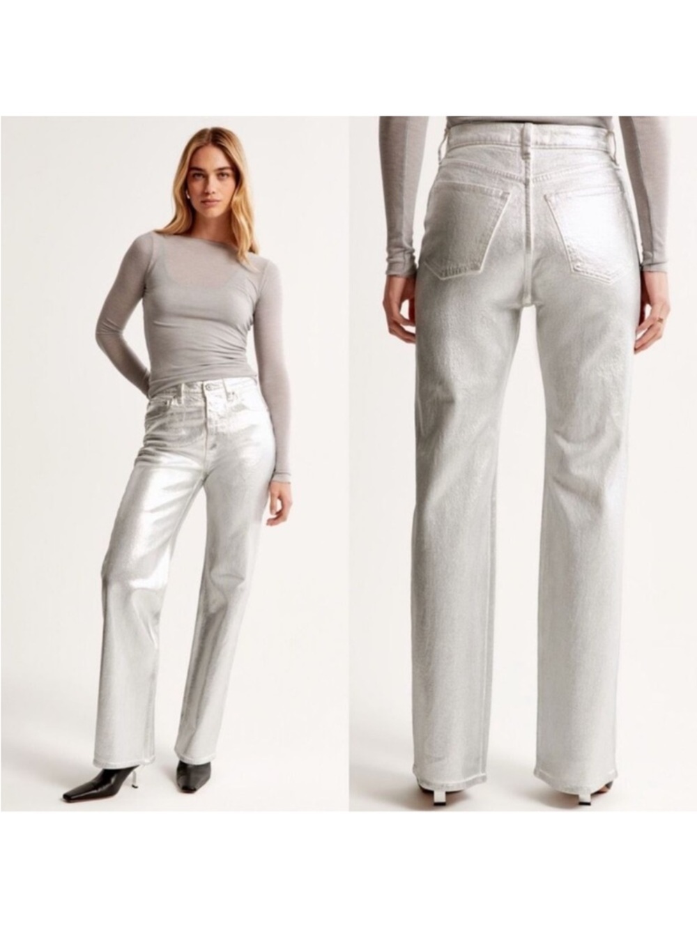 Abercrombie & Fitch High Rise 90s Relaxed Jeans Metallic Silver 27/4S